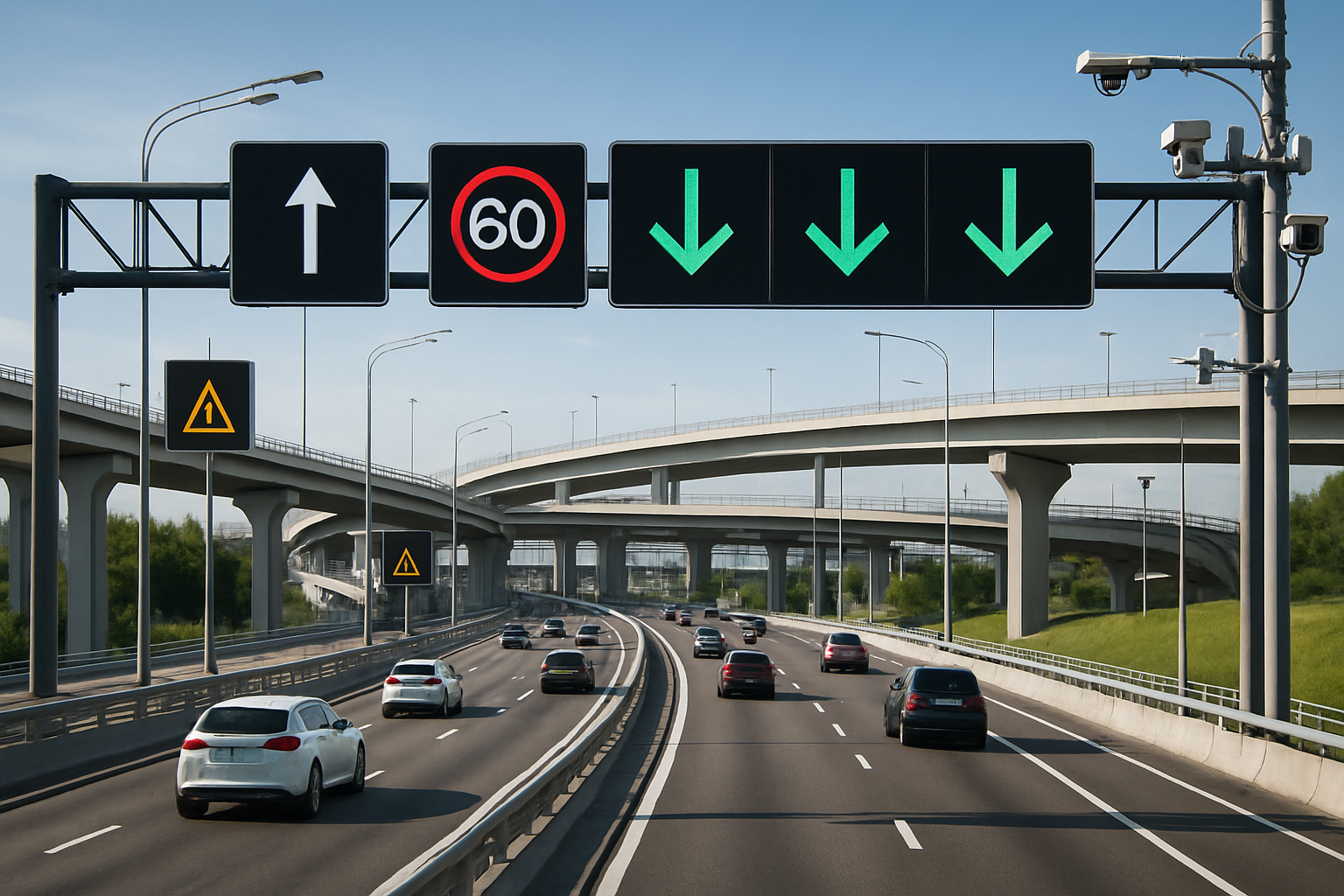 Modern highway infrastructure with advanced traffic management systems