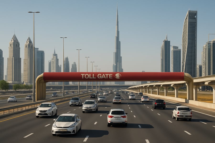 Modern toll road in Dubai with smooth traffic flow Modern toll road in Dubai with smooth traffic flow